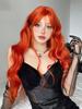 ALAN EATON Long Orange Synthetic Wig Water Wavy Wig with Bangs for Women Realistic Fake Hair Halloween Party Use Heat Resistant Cosplay Use