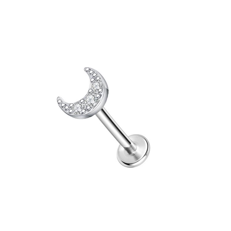 Steel Bar Heart & Cross Zircon Earrings - Women's 16G Cartilage & Lip Studs