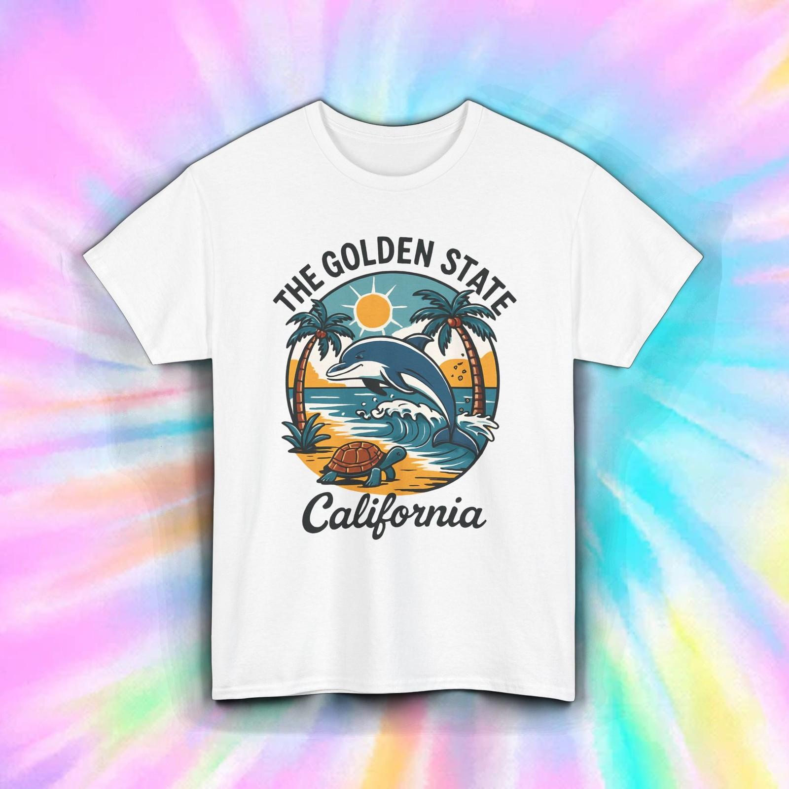 California Golden State Shirt | Retro Dolphin Beach Sunset Vacation Tee S-5XL S