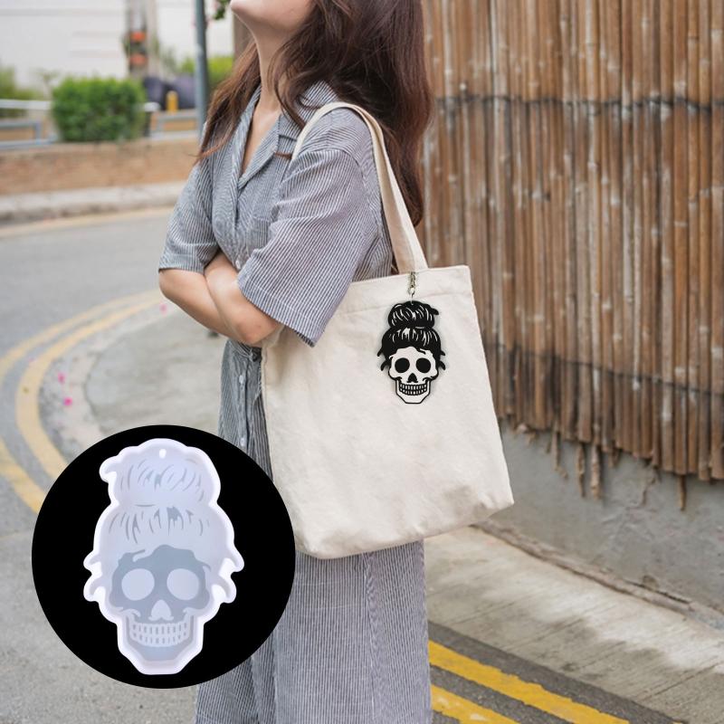 Human for Head Skull Keychain Drop Glue Mold Diy Halloween Pendant Backpack Decor Silicone Mold Epoxy Resin Crafting Mol