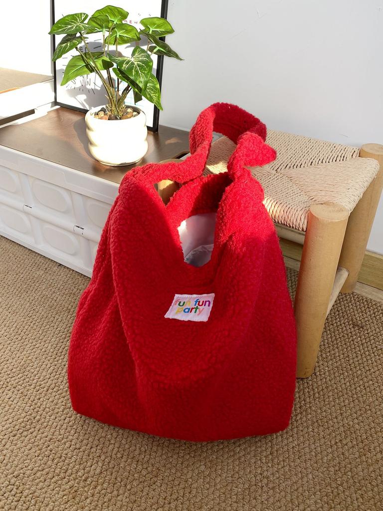 Versatile Christmas Red Faux Lamb Wool Women's Shoulder Bags Simple Solid Color Ladies Handbag Large Capacity Female Tote Bag