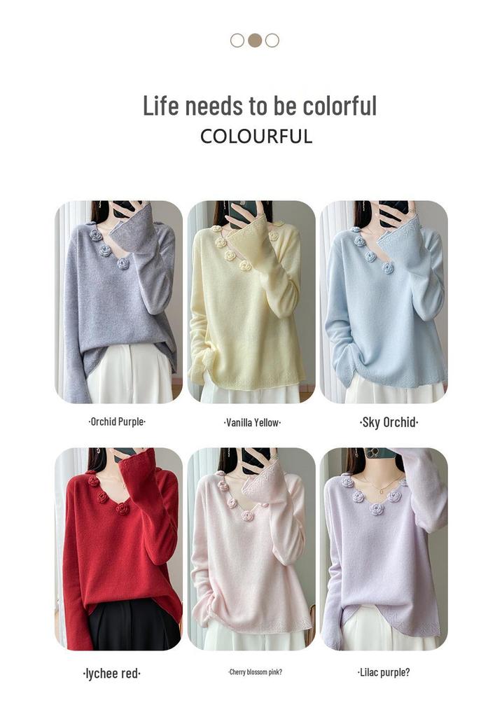 Silk Wool 3D Floral Patchwork Sweater: Women's Autumn/Winter Crochet Knitwear