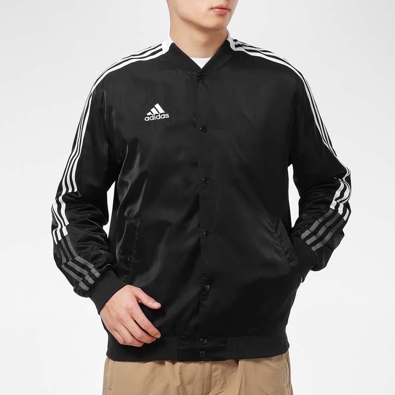 Adidas Klasická pruhovaná větrovka s logem, ležérní baseballová bunda pro muže, svrchní oděv, černá GL6860