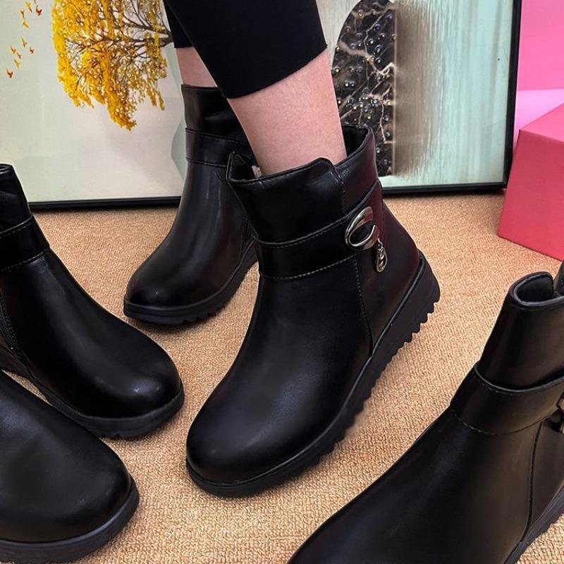 Mom Shoes, Cotton Shoes with Fleece, Anti-slip and Warm Shoes, Women's Shoes, Leather Shoes, Ankle Boots