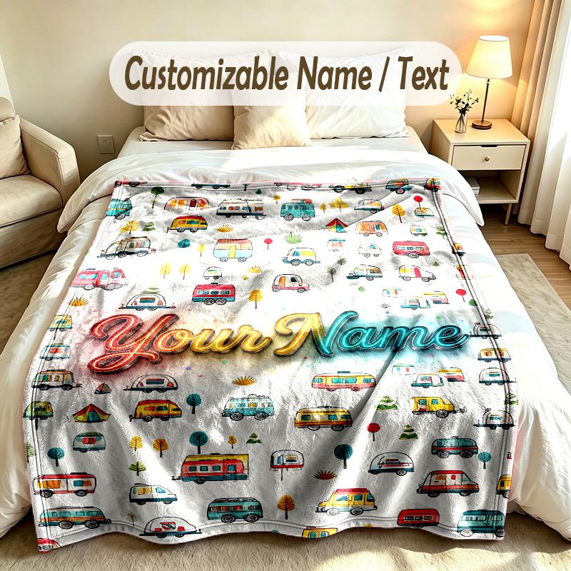 Adventure Travel Theme Custom Blanket Personalized Name & Text Customized Soft Warm Throw Blanket Home Decor