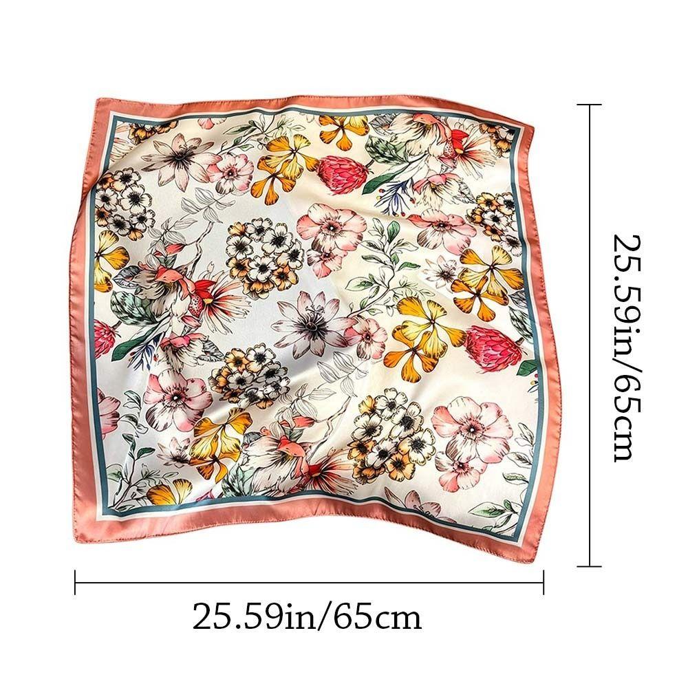 65*65cm Fashion Luxury Women Silk Scarf Square Flowers Print Hair Scarf Breathable All-Match Headband Scarf