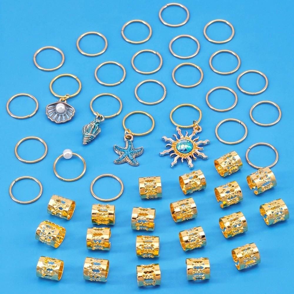 45Pcs Blue Dreadlocks Braid Hair Rings Baroque Hair Beads Set Loc Hair Jewelry