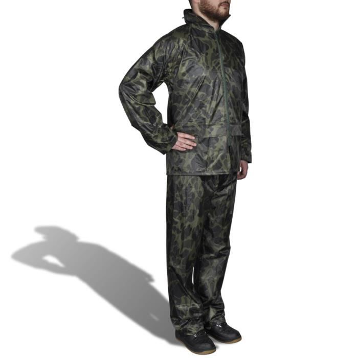 VidaXL Combinaison de pluie avec capuche 2 pcs Hommes Camouflage L