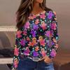 Mote Casual Langermet Trykk Rund Hals Pullover Topp Bluse for Kvinner