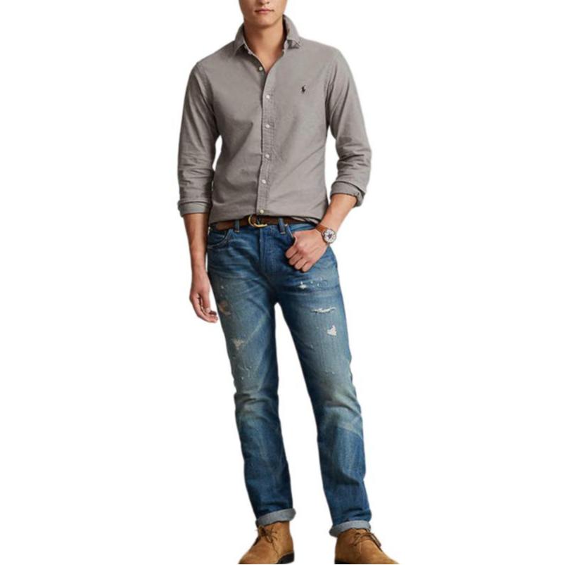 Polo Ralph Lauren FW22 Solid Logo Embroidered Long Sleeve Shirt Men shirts Gray MNPOWOV16822684-020