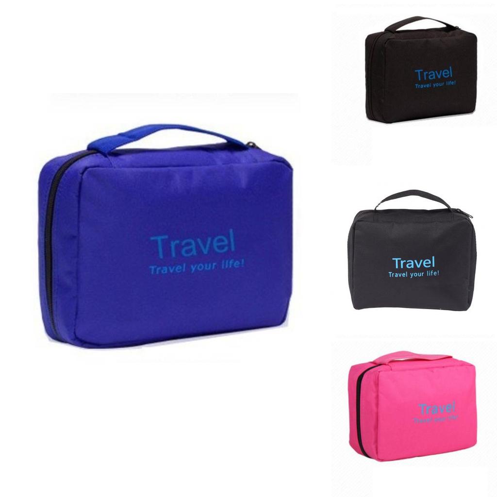 Spacious Travel Cosmetic Bag Cube Shaped High Density Oxford Cloth For Bathroom Bedroom
