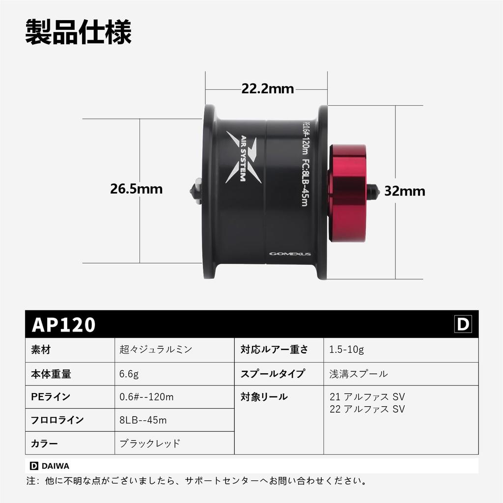 Gomexus Alphas Dedicated Spool, Daiwa Alphas Replacement Spool, Strong Aluminum, 32mm, Ultra Lightweight