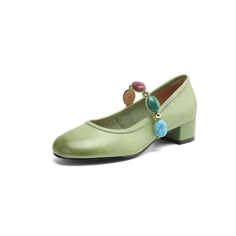 Fashion New Spring/summer Round Toe Women Pumps Chunky Heels Genuine Leather Mary Jane Shoes for Women Ladies Shoes Zapatos De Mujer