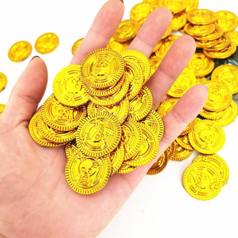 30Pcs Plastic Pirate Coins Pirate Treasure Hunt Coins Halloween Favor Party Supplies Juegos Divertidos Para Fiestas