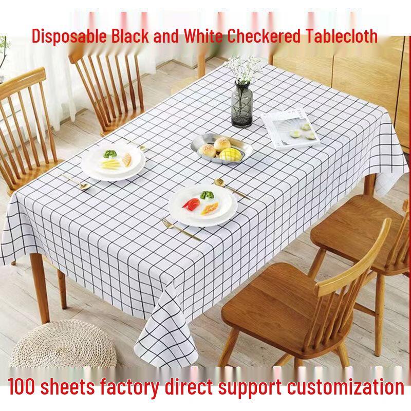 Handun Commercial Disposable Black & White Checkered Fabric Tablecloth