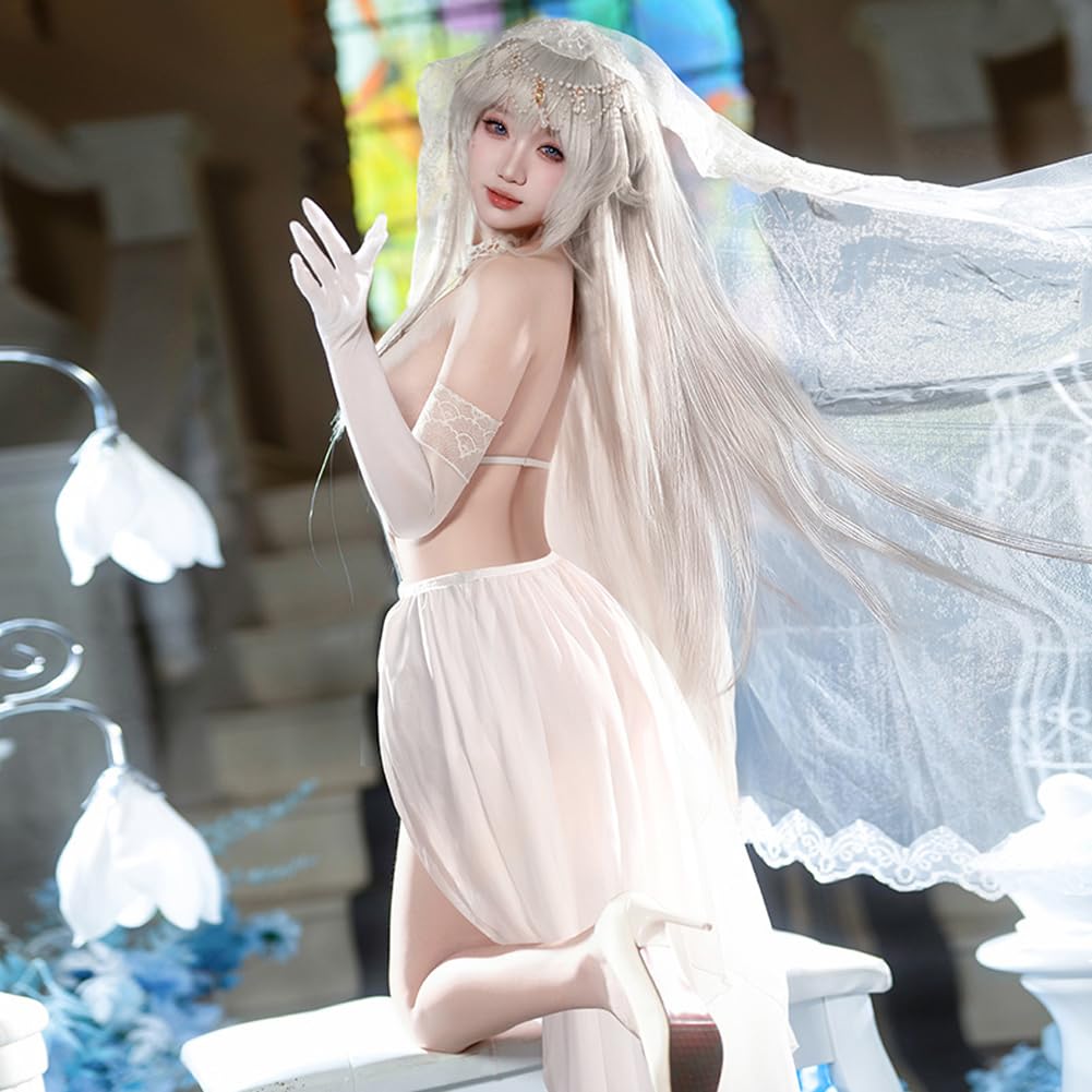 Sexy White Bride of God Cosplay Wedding Chaste Highly Exposed Abstinent Costume Costume with Stockings [Baioretto] Dress, Saint, Revealing, Butt,