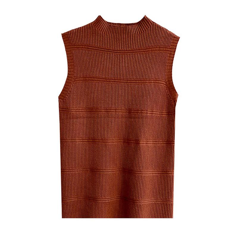 Summer Tops Women Semi High Neck Soft Knitted Sleeveless Casual Shirts for Women Fashion Slim Fit Base Blouses Women Elegant Simple Lady Shirt 26302