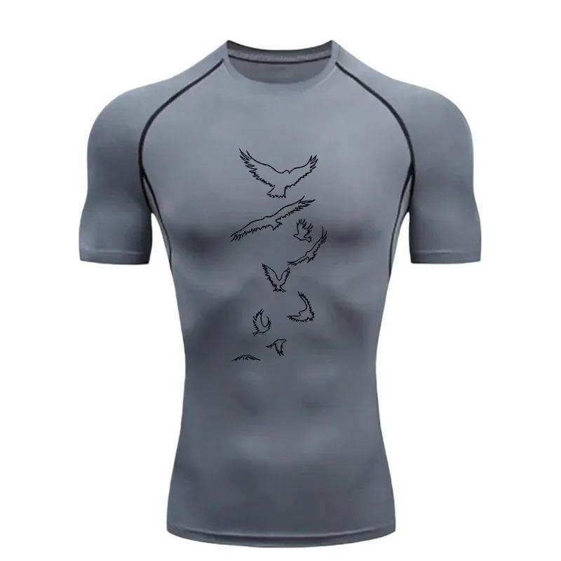 Mens Sports Training Fitness Compression Running Gym Workout T-Shirt Rashgard Tops Breathable Quick Dry Short Sleeve Tight Fit