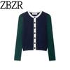 Za New Fall Women's Clothing 2025 Fashion Wind Fashion Contrast Color Round Neck Long Sleeve Knitted Coat 5536195 050