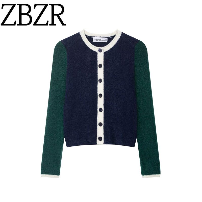 Za New Fall Women's Clothing 2025 Fashion Wind Fashion Contrast Color Round Neck Long Sleeve Knitted Coat 5536195 050