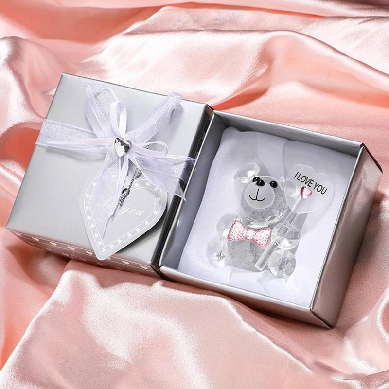 Kristallbär mit der Aufschrift „I Love You“, Geschenk zum Valentinstag, künstliche Rose aus Glas, Muttertag, Hochzeit, Party, Babyparty, Geschenk für Gäste