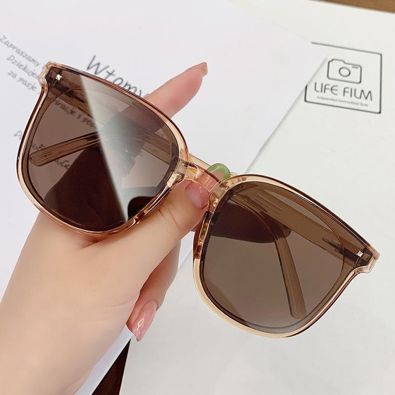 Unisex Trendy UV Protection Brown Lens Sunglasses for Men Ins Fashion Black Square Frame Eyeglasses Women Eyewear Shades for