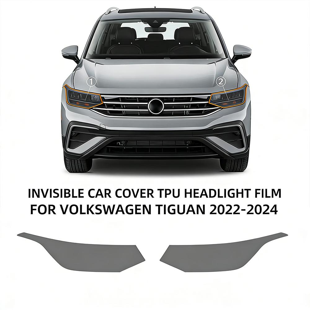 TPU Protective Film for VW Tiguan 2017-2024 Headlight, Taillight, B-Pillar, Rearview Mirror For 22-24 Smoked чёрный