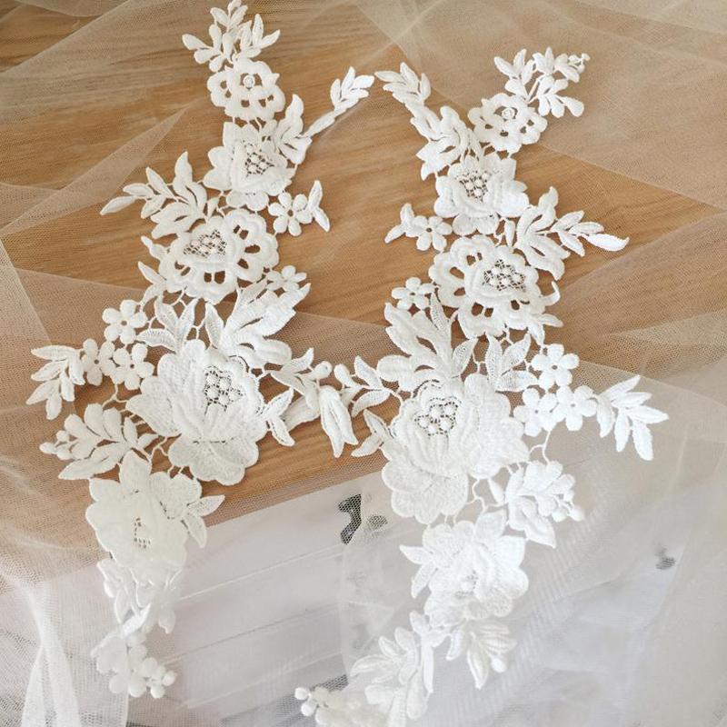 1 Pair White Back Decoration Lace Patches DIY Handmade Wedding Dress Decoration Applique