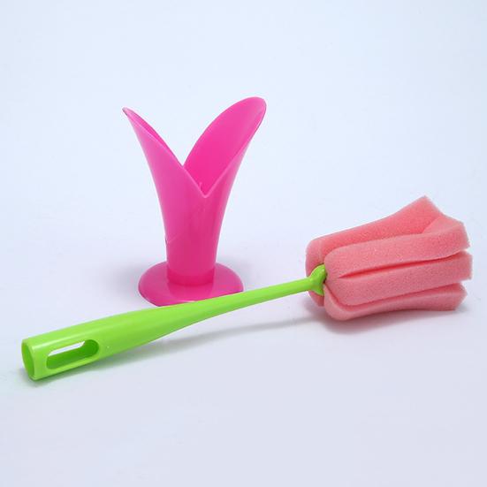 Cup Brush Tulip Shape Ergonomic Handle Cleaning Brush Scratch-Free Sponge Brush Decorative Vase Cleaner