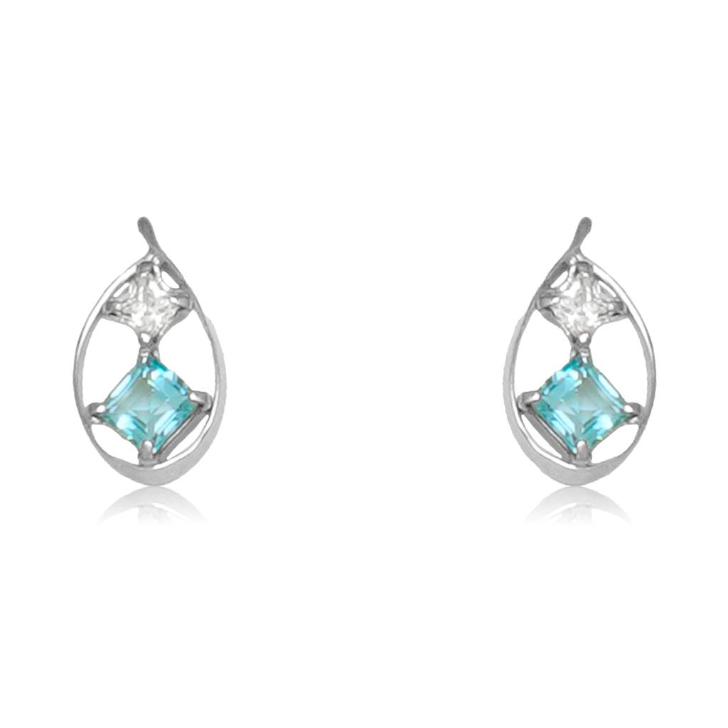ESTELLE [Official] Women's Hook Earrings in 10K White Gold with November Birthstone Blue Topaz (0222-9388-0019-0000)