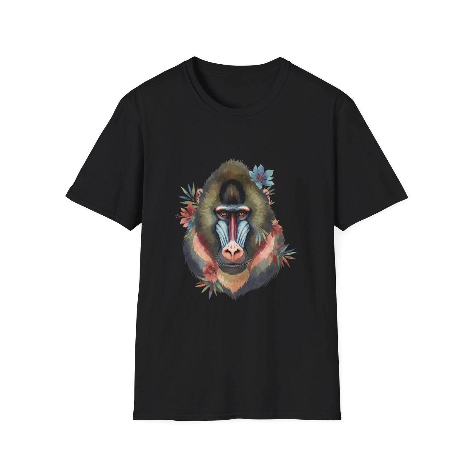 

Mandrill Watercolor Floral Boho Black Tee Nature Aesthetic Graphic T-Shirt L
