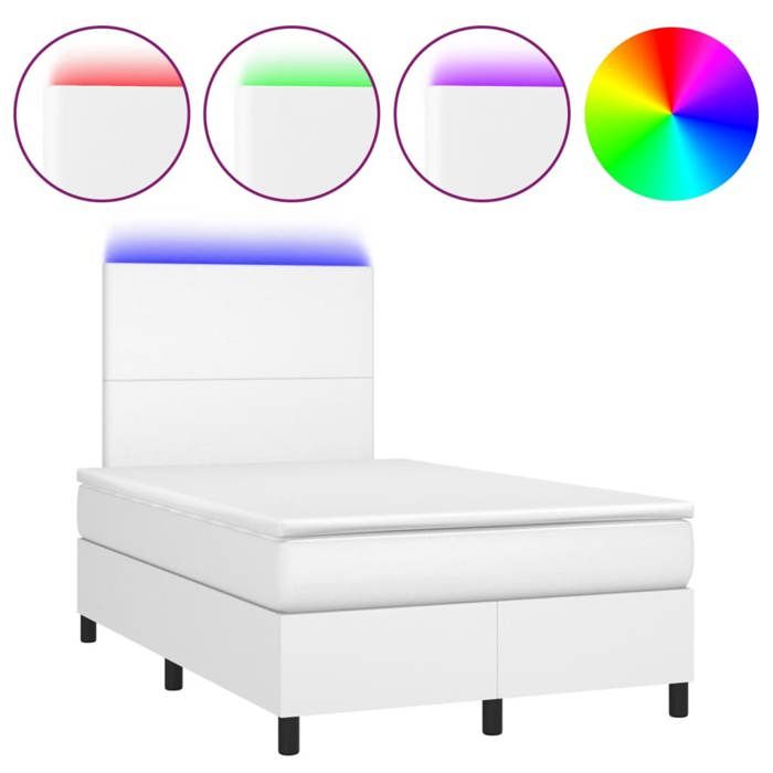 Cadre de lit tapissier avec matelas - Maison Exclusive - 120x190 cm - Similicuir blanc - Bande LED