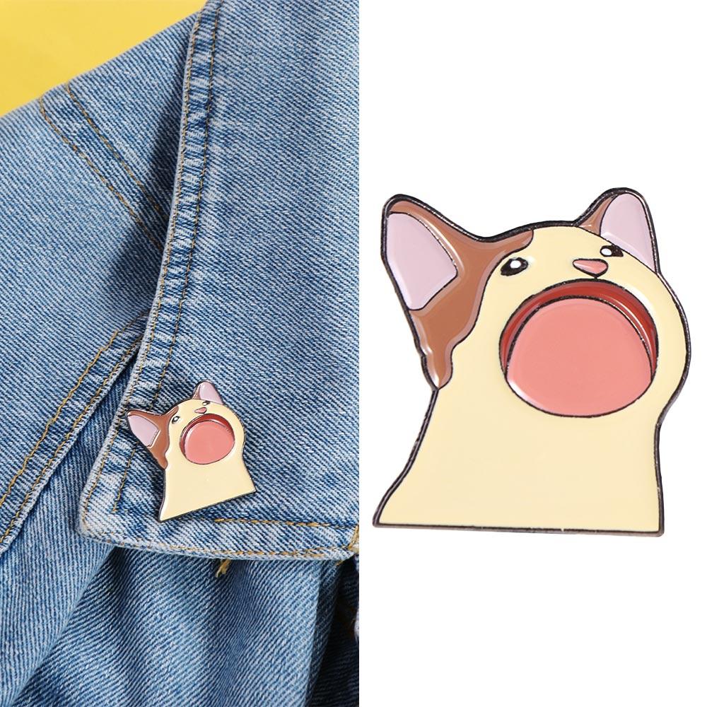 

Kawaii Cat Enamel Pin Cute Cat Metal Badge Clothing Accessories Kitten Open Mouth Brooches Coat 1pc