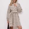 Abito lungo con stampa leopardata in cotone europeo e americano, sciolto, con lacci, a maniche lunghe, abbigliamento donna