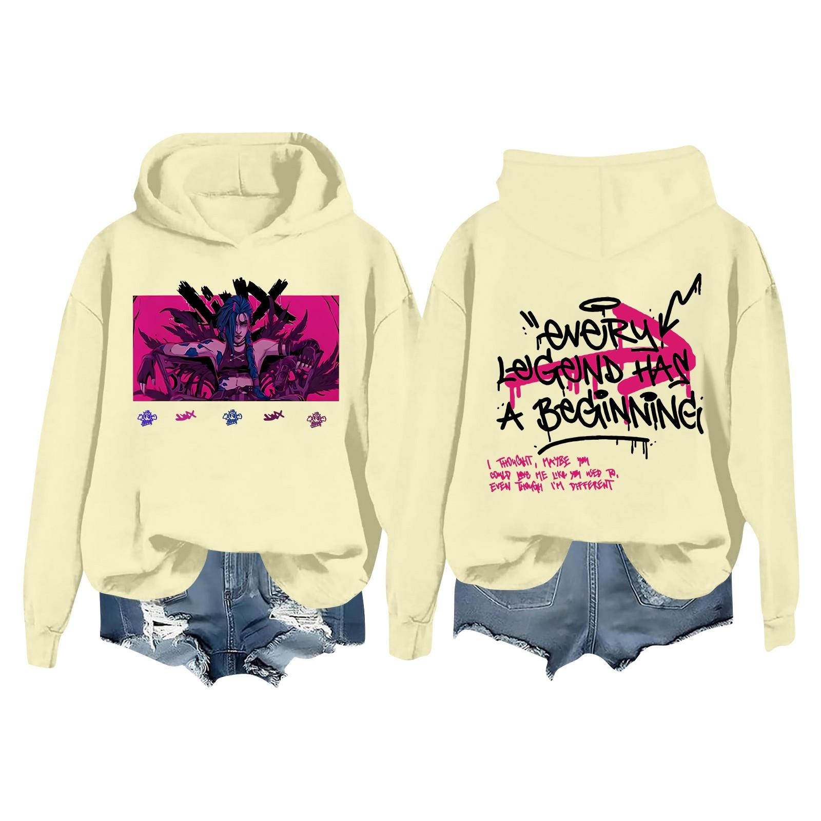 

Женская мода O-образный вырез с длинным рукавом и принтом, толстовка с капюшоном M бежевый