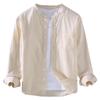 Men's Long Sleeve Cotton-Linen Shirt with Chinese Stand Collar and Pocket - Simple, Comfortable Casual Jacket