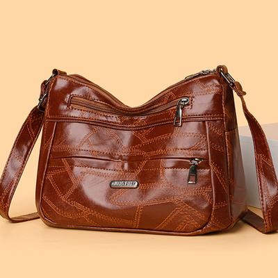 Bolso bandolera sencillo y de gran capacidad para mujer, informal, de piel lavada clara, a la moda, para mamá.