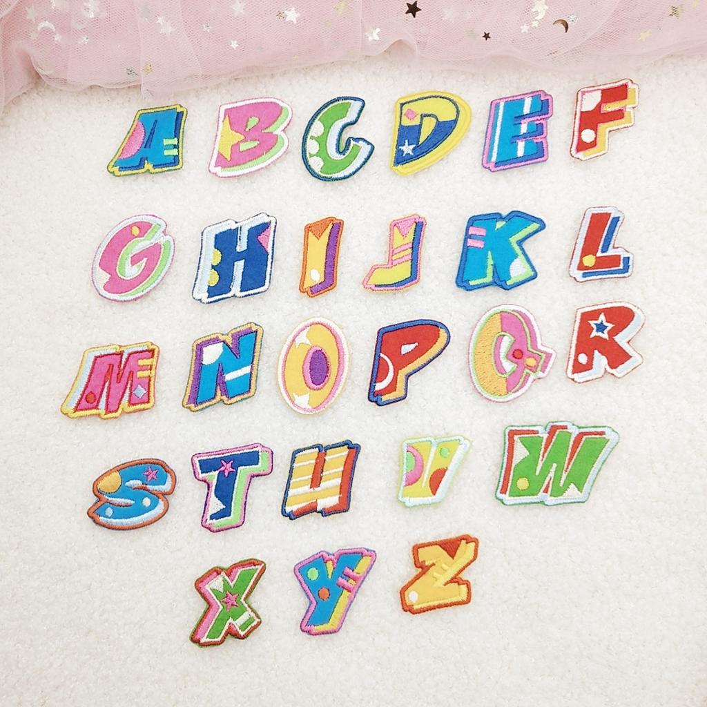 26 Pcs Colorful English Letters Embroidered Patches Creative Self-Adhesive Appliques DIY Craft Decorations
