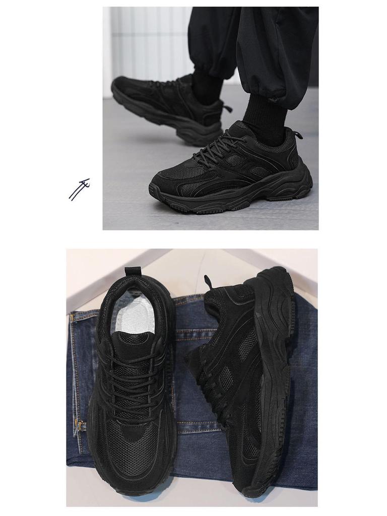 Men's All-Black Summer 2025 Sneakers: Casual Teen Running Shoes with Thick Soles