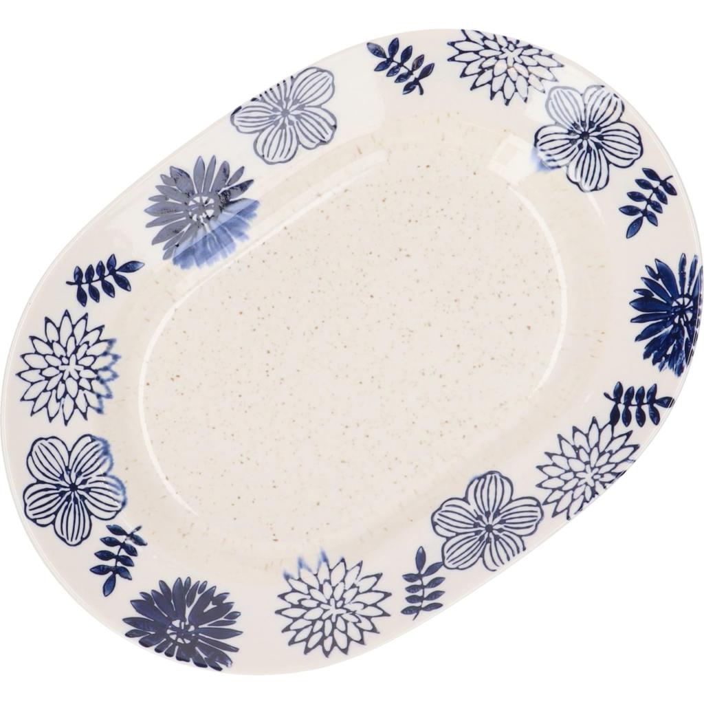 Aito Seisakusho Oval 21 X 15 Floral Mino Dishwasher Made In Japan "Garden" Plate, Medium, Approx. Cm, Pattern, White, Ware, Safe,