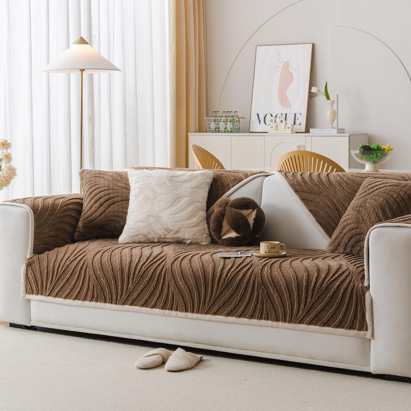 Winter Sofa Cushion  Autumn And Winter New Rabbit Plush Seat Cushion Non-Slip Leather Sofa Cover Cloth Towel Cream Wind