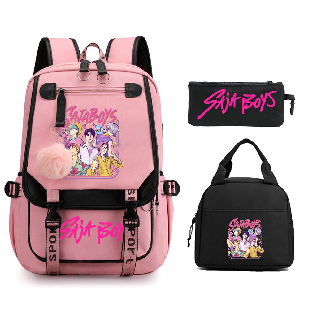 Animation Cartoon Printing Student Schoolbag Three-Piece Set Campus Trend Men And Women Versatile Casual Backpack Large Capacity
