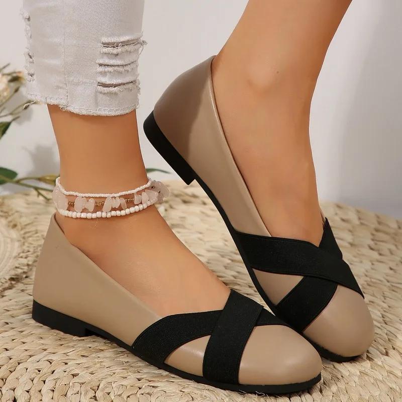 

Fashion 2024 New Versatile Color Matching Women s Leather Shoes Soft Bottom Flat Shoes Large Size Shallow Mouth Fashion Casual Shoes 43 хаки