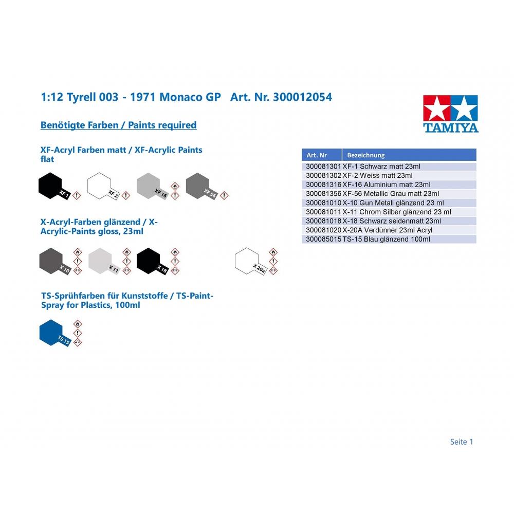 Tamiya 112 Big Scale Series No.54 Tyrell 003 1971 Monaco GP Plastic Model 12054