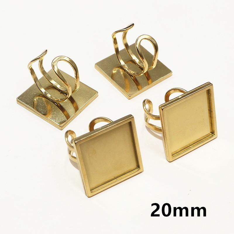 5pcs/Lot Square Rectangle Stainless Steel Thick Adjustable Ring Settings Blank Base Cabochon DIY Findings