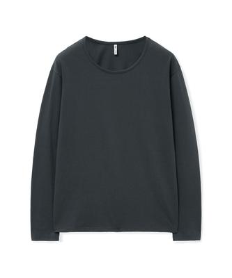WEST GRAND BOULEVARD Semi-Over Silket Cotton U-Neck Long Sleeve Charcoal