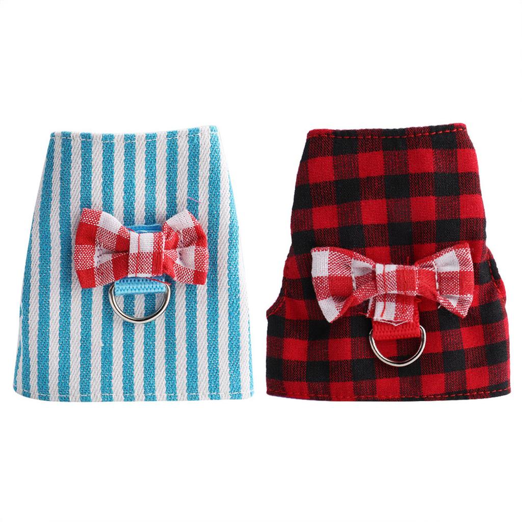 Small Animals Traction Rope Chest Strap Red Grid Blue Stripes 2 Pieces