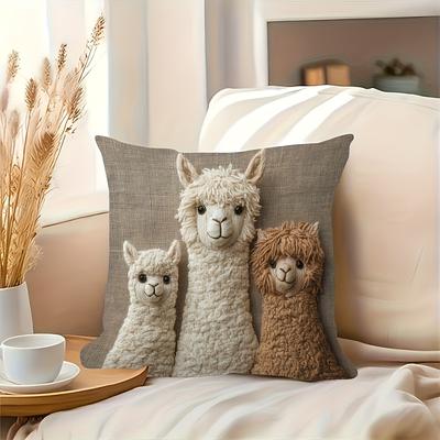 Alpaca Pillow Covers Machine Washable Polyester with Zipper Closure, Vintage Home Decor Suitable for Living Room