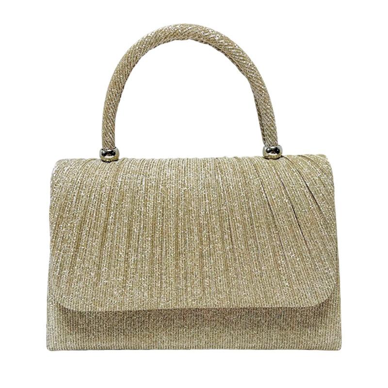 New Gold Pleated Handbag,Perfect Party Banquet Bag,Evening Shoulder Crossbody Bag