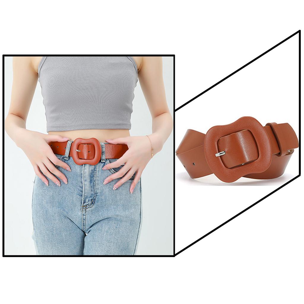 Women Wide Faux Leather Belt, Candy Color Irregular Gourd Pin Buckle Belt, Solid Color Decor Waist Belt for Jeans Dresses